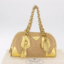 PRADA Chain Hand Bag Raffia Beige Gold Tone BL0352 Auth am12833M-32