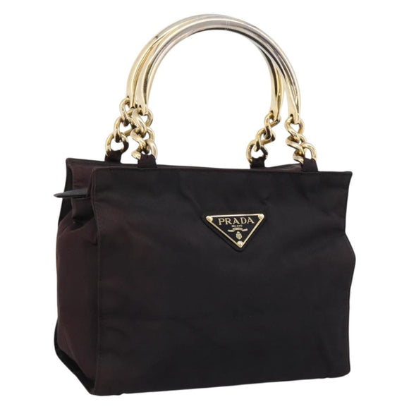 PRADA Metal Handle Hand Bag Nylon Black Auth am12838A