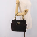PRADA Metal Handle Hand Bag Nylon Black Auth am12838A-24