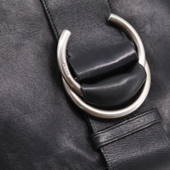 PRADA Shoulder Bag Leather Black Silver Auth am12839V