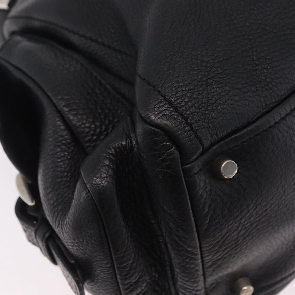 PRADA Shoulder Hand Bag Leather Black Silver Auth am12841V