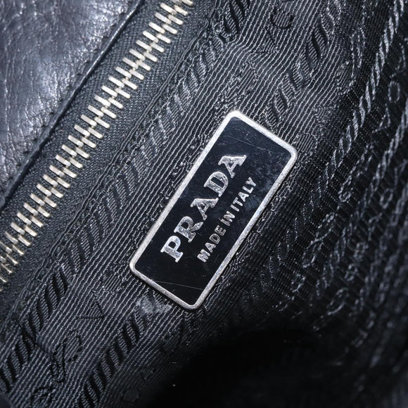 PRADA Shoulder Hand Bag Leather Black Silver Auth am12841V