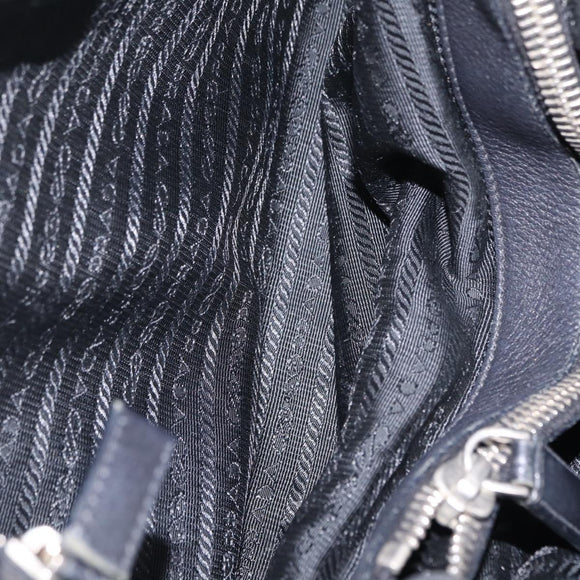 PRADA Shoulder Hand Bag Leather Black Silver Auth am12841V