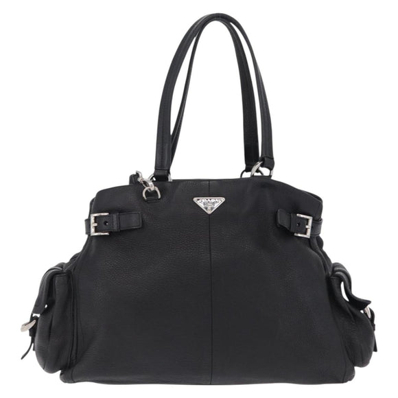 PRADA Shoulder Hand Bag Leather Black Silver Auth am12841V