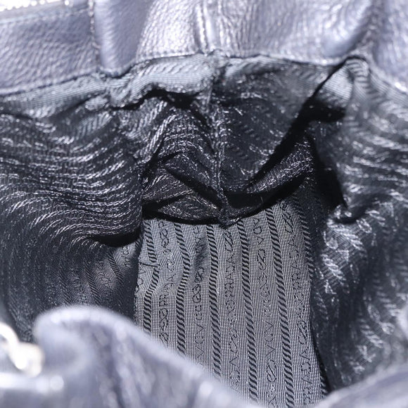 PRADA Shoulder Hand Bag Leather Black Silver Auth am12841V