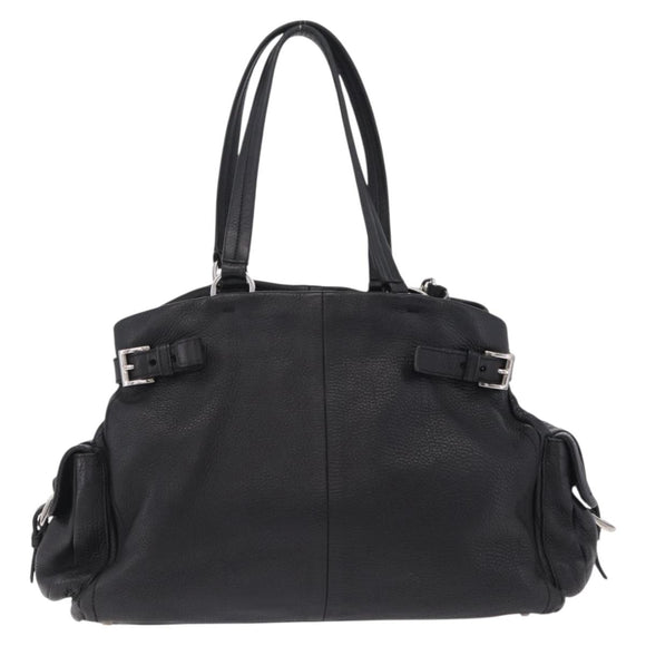 PRADA Shoulder Hand Bag Leather Black Silver Auth am12841V
