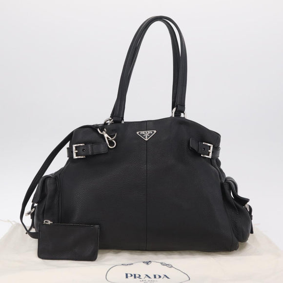 PRADA Shoulder Hand Bag Leather Black Silver Auth am12841V