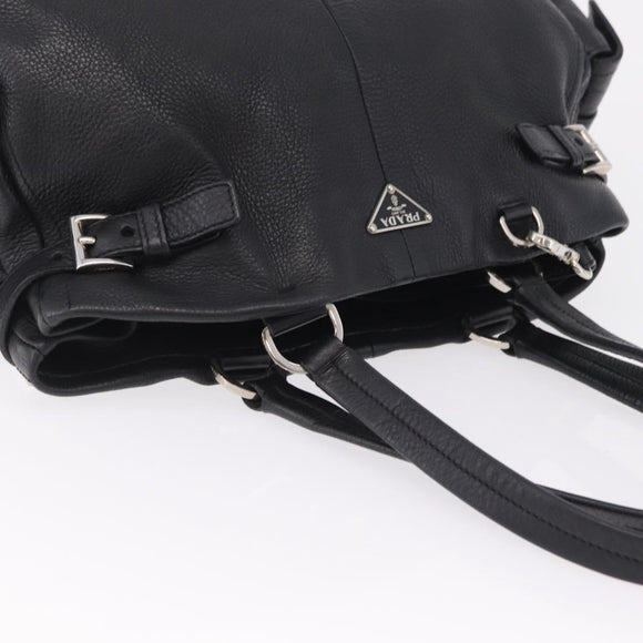 PRADA Shoulder Hand Bag Leather Black Silver Auth am12841V