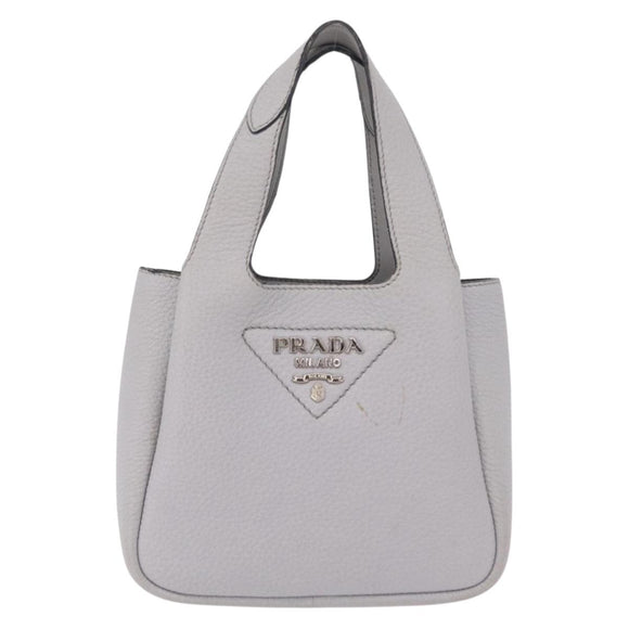 PRADA Vittelodanoy Hand Bag Leather Gray Silver Auth am12842A