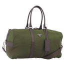 PRADA Boston Bag Nylon Khaki Silver Auth am12844A-1
