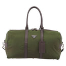 PRADA Boston Bag Nylon Khaki Silver Auth am12844A-2