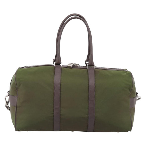 PRADA Boston Bag Nylon Khaki Silver Auth am12844A