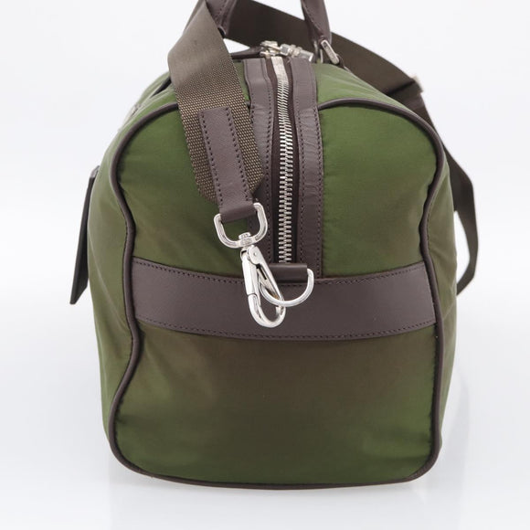 PRADA Boston Bag Nylon Khaki Silver Auth am12844A