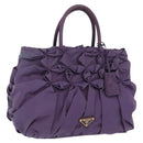 PRADA Hand Bag Nylon Purple Gold Tone Auth am12845A-1