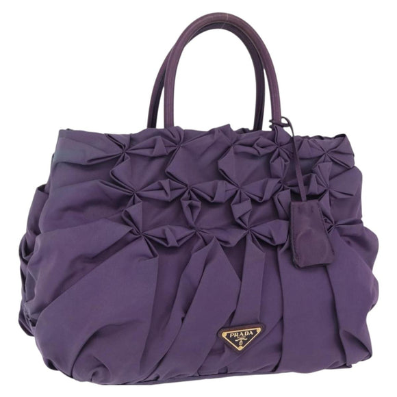 PRADA Hand Bag Nylon Purple Gold Tone Auth am12845A
