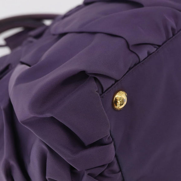 PRADA Hand Bag Nylon Purple Gold Tone Auth am12845A