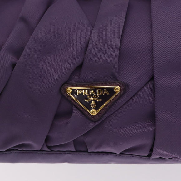 PRADA Hand Bag Nylon Purple Gold Tone Auth am12845A