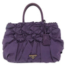 PRADA Hand Bag Nylon Purple Gold Tone Auth am12845A-2
