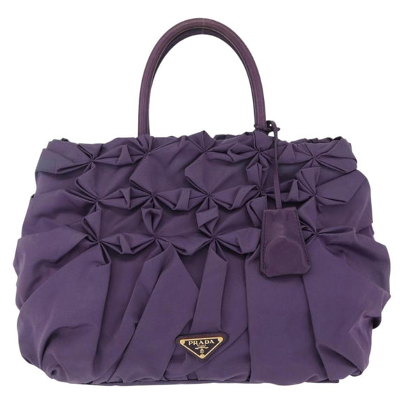 PRADA Hand Bag Nylon Purple Gold Tone Auth am12845A