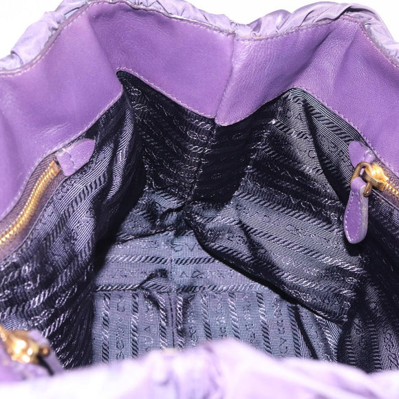 PRADA Hand Bag Nylon Purple Gold Tone Auth am12845A
