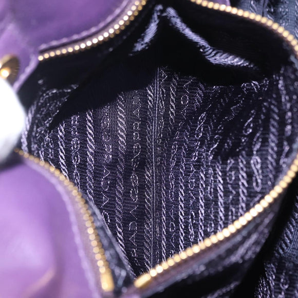 PRADA Hand Bag Nylon Purple Gold Tone Auth am12845A
