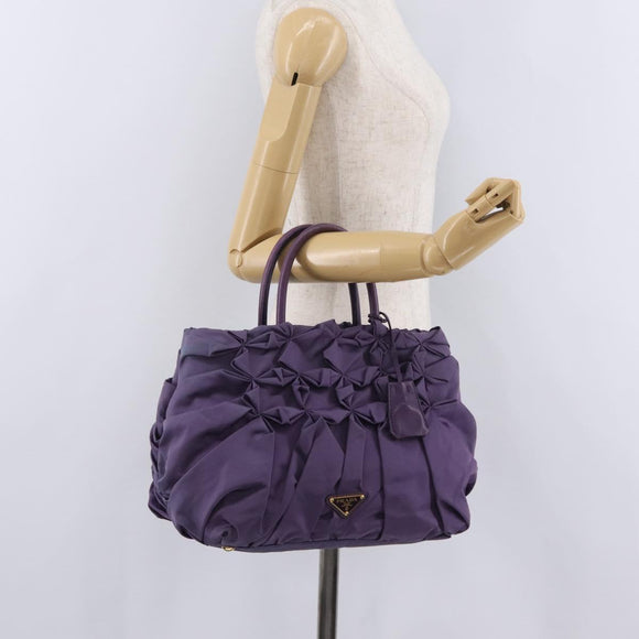 PRADA Hand Bag Nylon Purple Gold Tone Auth am12845A