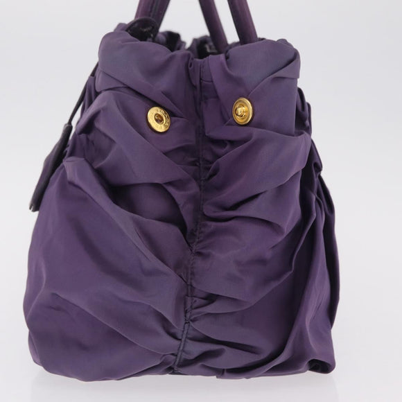 PRADA Hand Bag Nylon Purple Gold Tone Auth am12845A