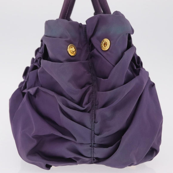 PRADA Hand Bag Nylon Purple Gold Tone Auth am12845A