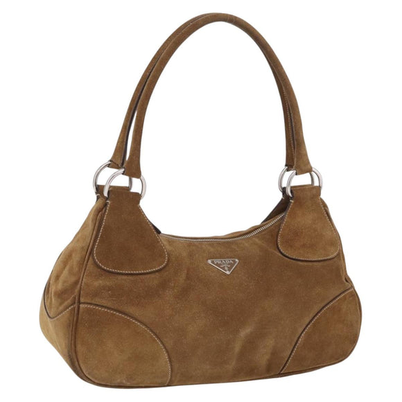 PRADA Hand Bag Suede Brown Silver Auth am12846V