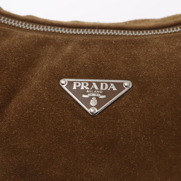 PRADA Hand Bag Suede Brown Silver Auth am12846V