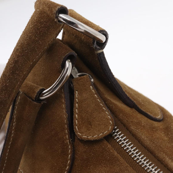 PRADA Hand Bag Suede Brown Silver Auth am12846V