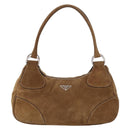 PRADA Hand Bag Suede Brown Silver Auth am12846V-13
