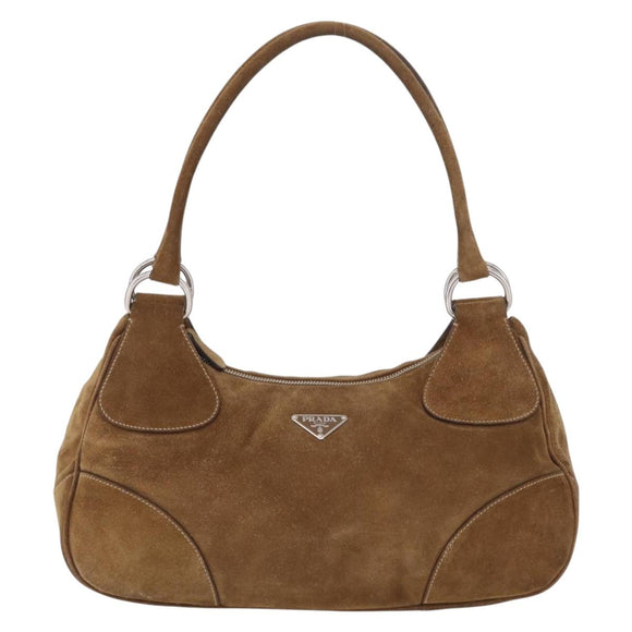 PRADA Hand Bag Suede Brown Silver Auth am12846V