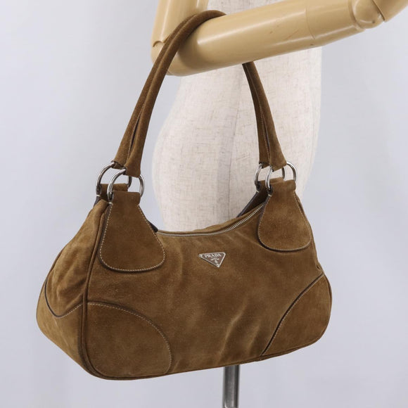 PRADA Hand Bag Suede Brown Silver Auth am12846V