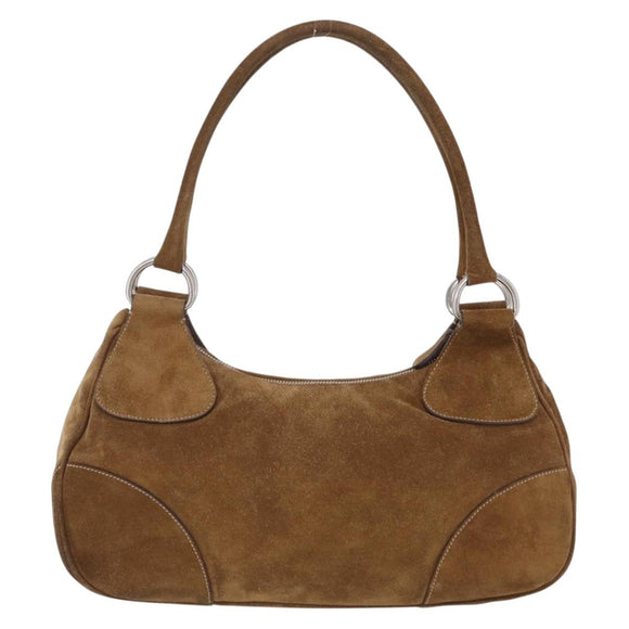 PRADA Hand Bag Suede Brown Silver Auth am12846V