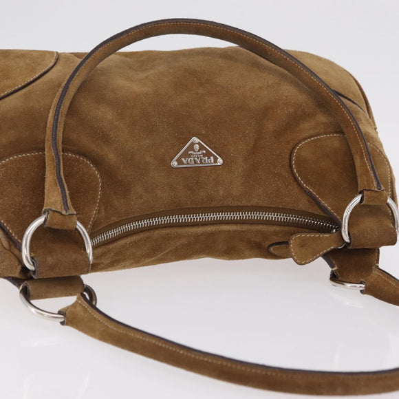 PRADA Hand Bag Suede Brown Silver Auth am12846V
