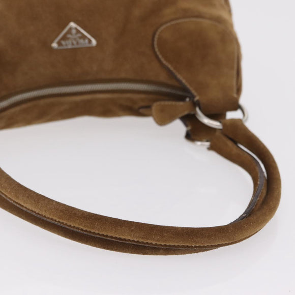PRADA Hand Bag Suede Brown Silver Auth am12846V