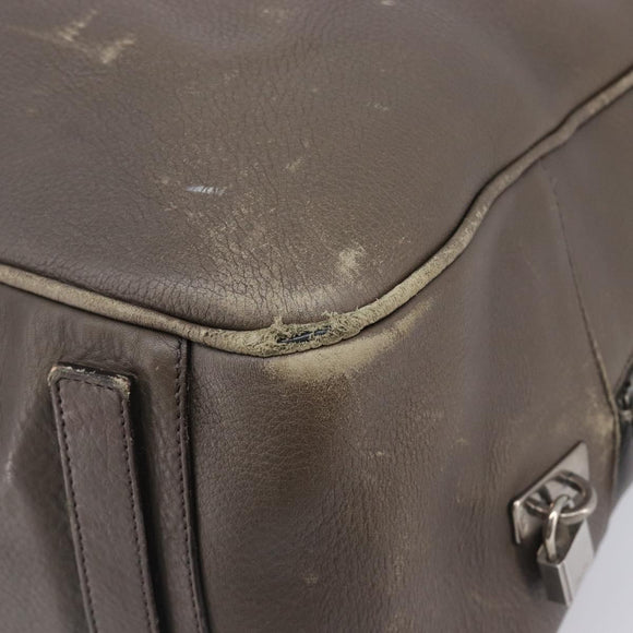 PRADA Boston Bag Leather Gray Silver Auth am12847
