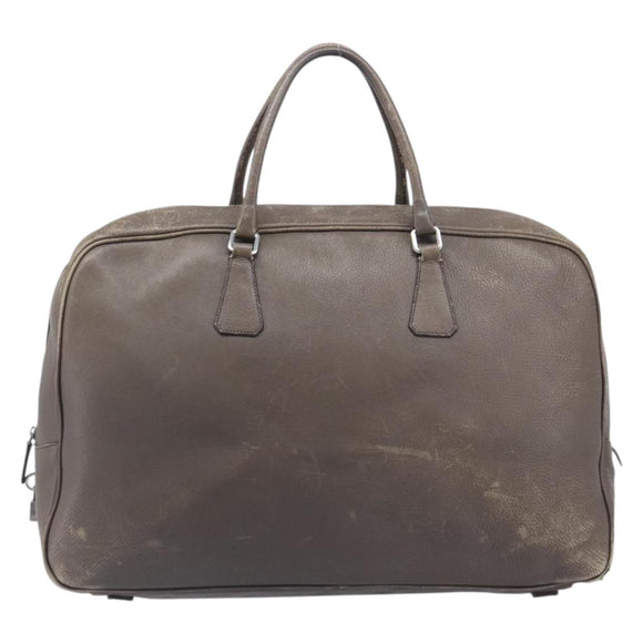 PRADA Boston Bag Leather Gray Silver Auth am12847