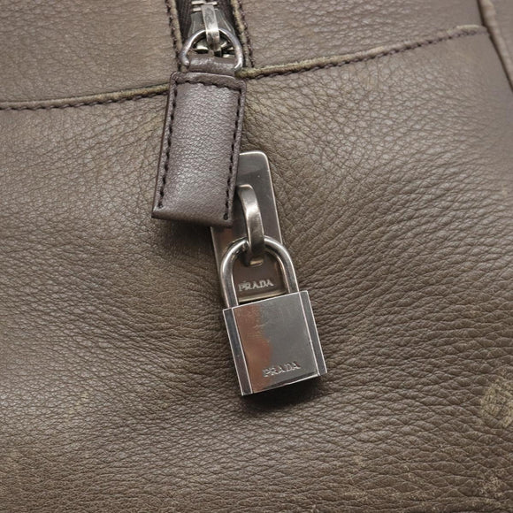 PRADA Boston Bag Leather Gray Silver Auth am12847