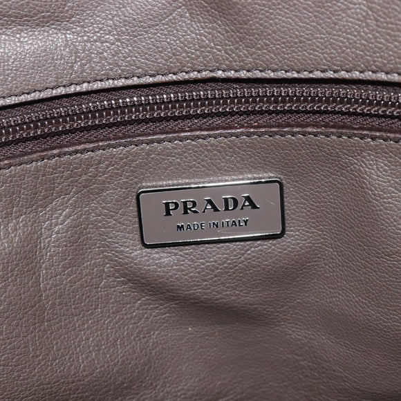 PRADA Boston Bag Leather Gray Silver Auth am12847