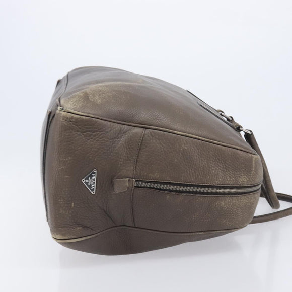 PRADA Boston Bag Leather Gray Silver Auth am12847