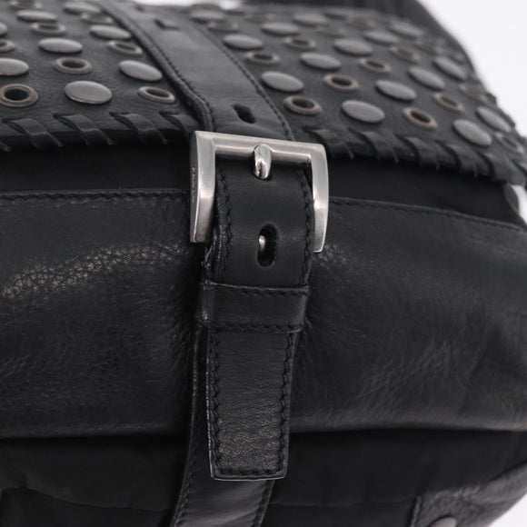 PRADA Studs Shoulder Bag Nylon Black Silver Auth am12849A