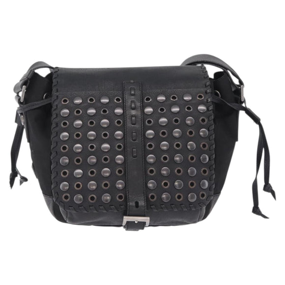 PRADA Studs Shoulder Bag Nylon Black Silver Auth am12849A