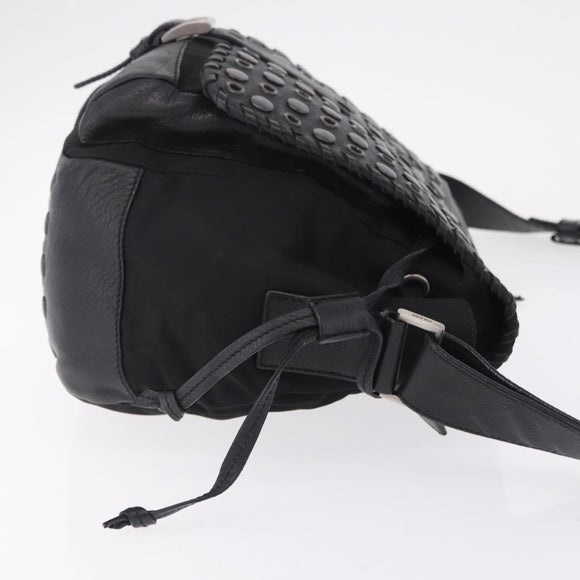PRADA Studs Shoulder Bag Nylon Black Silver Auth am12849A