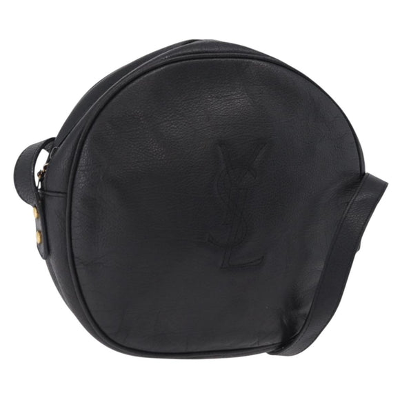 Saint Laurent Shoulder Bag Leather Black Gold Tone Auth am12852A