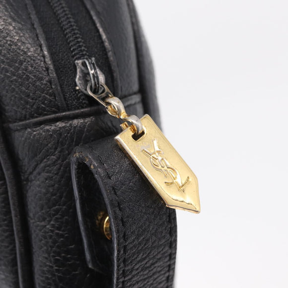 Saint Laurent Shoulder Bag Leather Black Gold Tone Auth am12852A