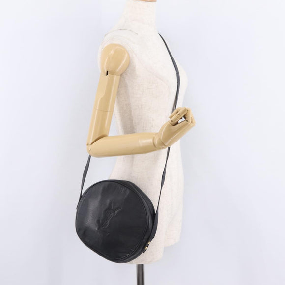 Saint Laurent Shoulder Bag Leather Black Gold Tone Auth am12852A