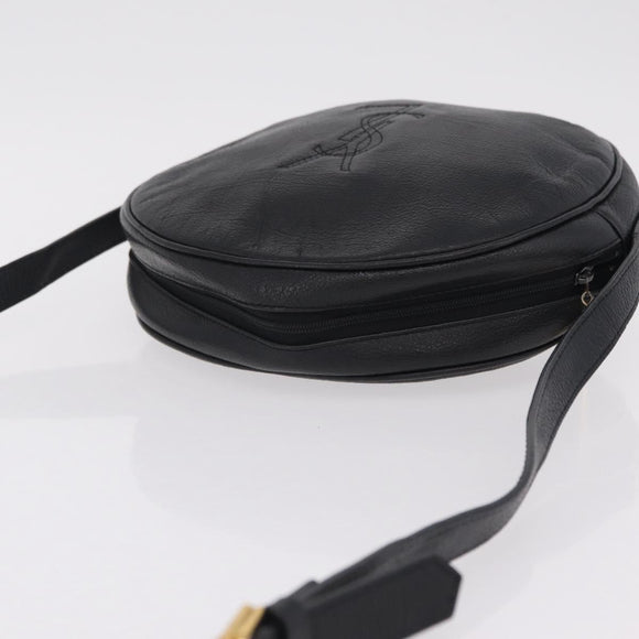 Saint Laurent Shoulder Bag Leather Black Gold Tone Auth am12852A