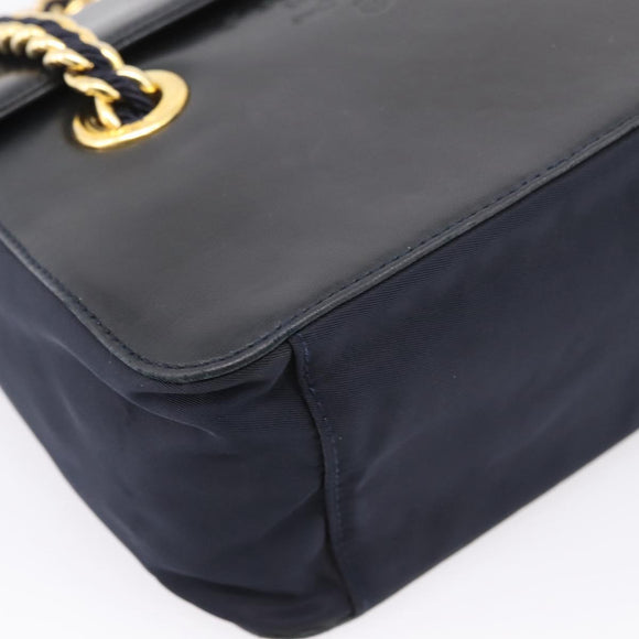 PRADA Chain Shoulder Bag Leather Black Gold Tone B4099 Auth am12853V